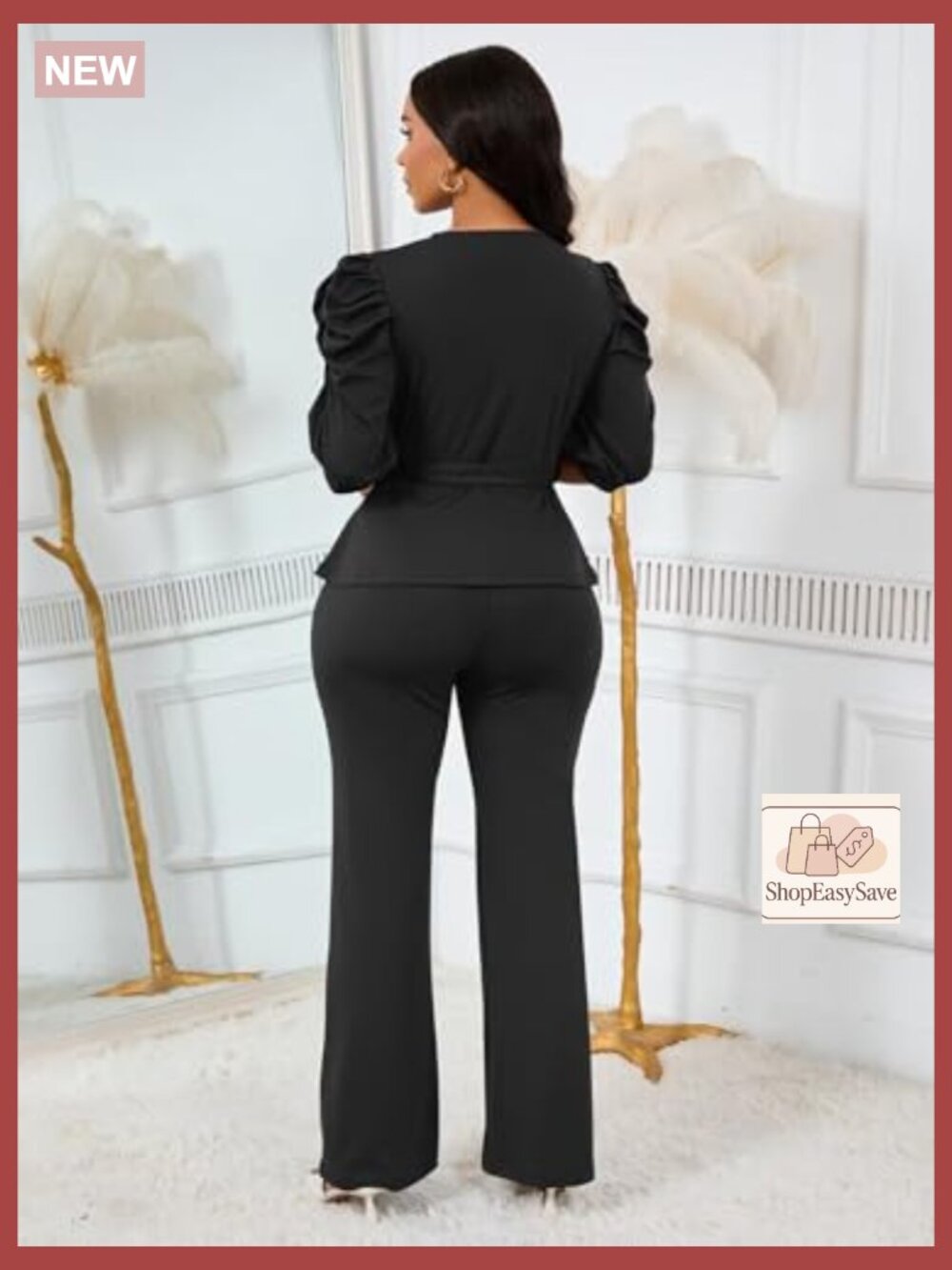 Dressy 2 Piece Pant Set Ruffle Top Wide Leg Business Pantsuits Fall Outfits - Picture 4 of 7